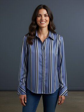 Geoffrey Beene Blue Multi-Stripe Casual Button-Down Shirt